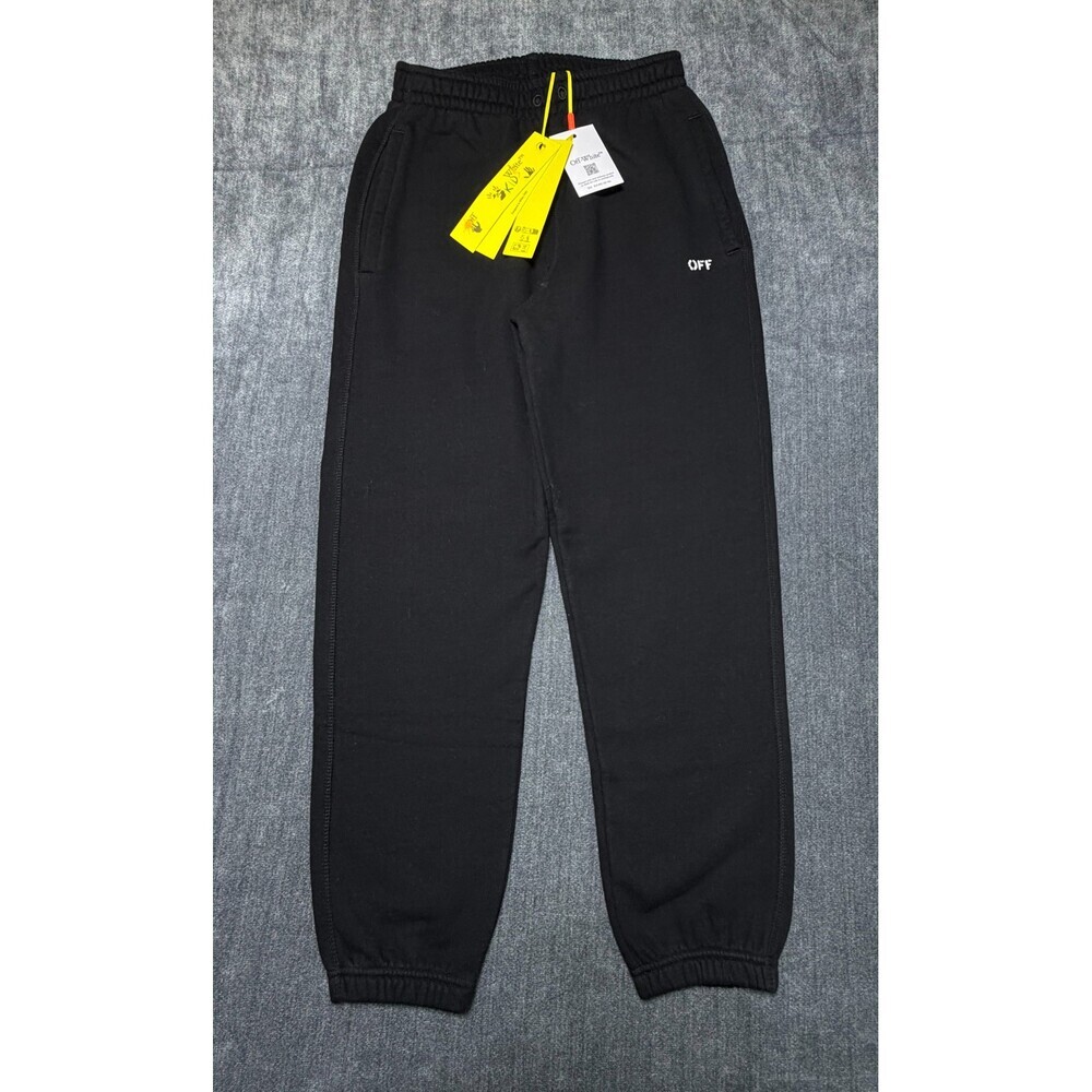 Off-White Stamp Plain Sweatpants Black Kids 12 Black Slash Pockets 100% Cotton